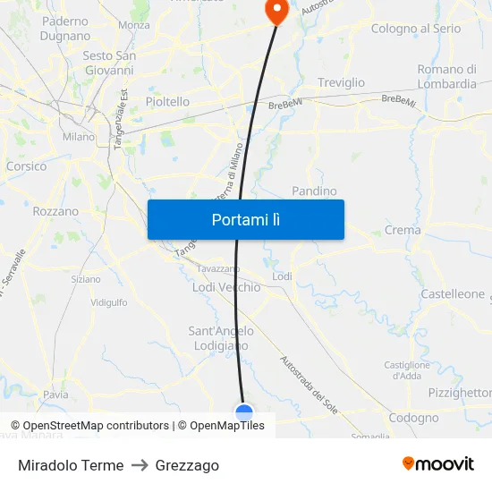 Miradolo Terme to Grezzago map