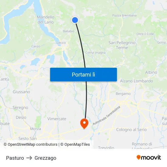 Pasturo to Grezzago map
