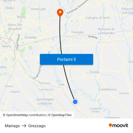 Mairago to Grezzago map
