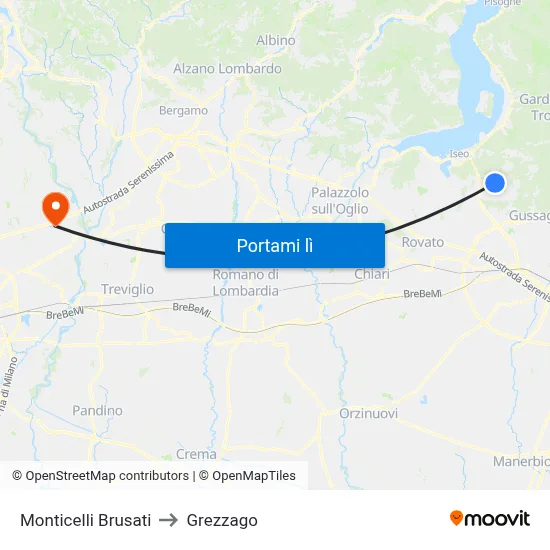 Monticelli Brusati to Grezzago map