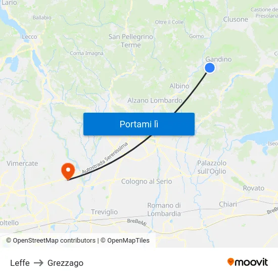 Leffe to Grezzago map