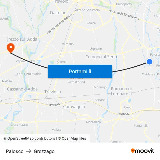 Palosco to Grezzago map