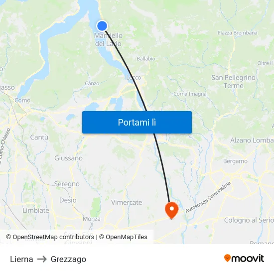 Lierna to Grezzago map