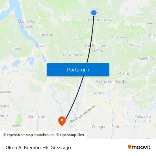 Olmo Al Brembo to Grezzago map