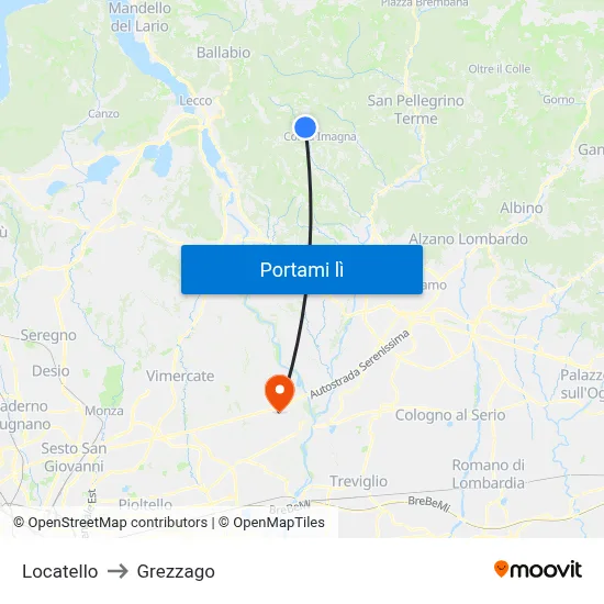 Locatello to Grezzago map
