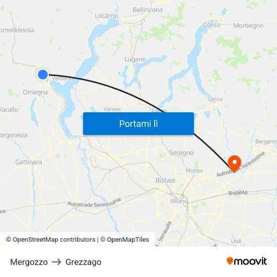Mergozzo to Grezzago map