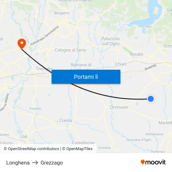 Longhena to Grezzago map