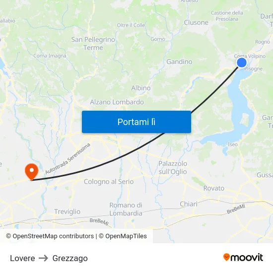 Lovere to Grezzago map