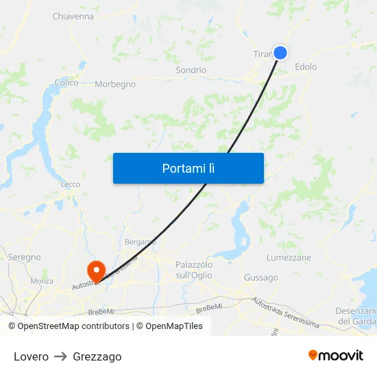 Lovero to Grezzago map