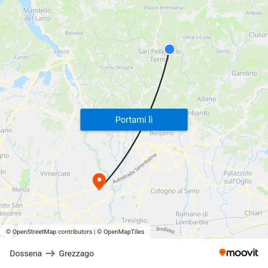 Dossena to Grezzago map