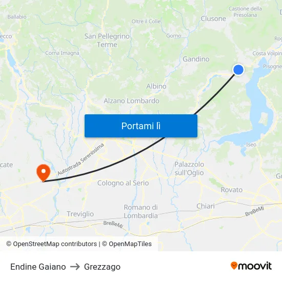 Endine Gaiano to Grezzago map