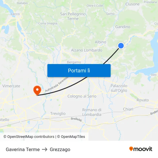 Gaverina Terme to Grezzago map