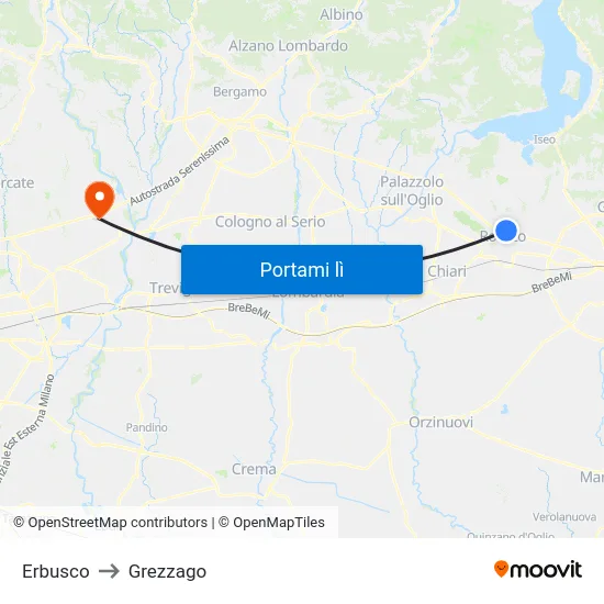 Erbusco to Grezzago map