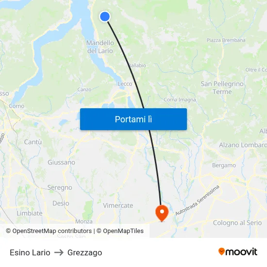 Esino Lario to Grezzago map