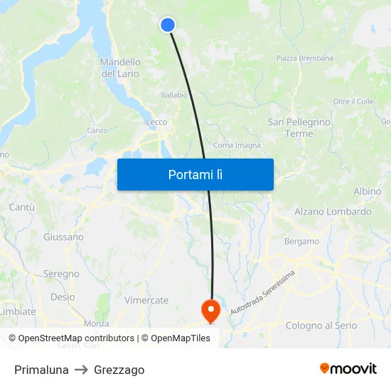 Primaluna to Grezzago map