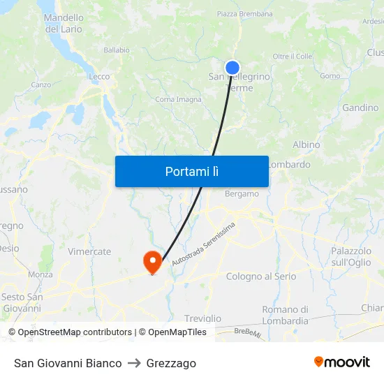 San Giovanni Bianco to Grezzago map