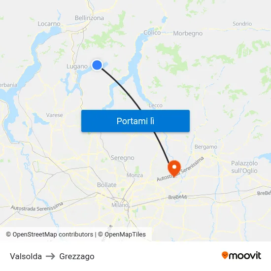 Valsolda to Grezzago map
