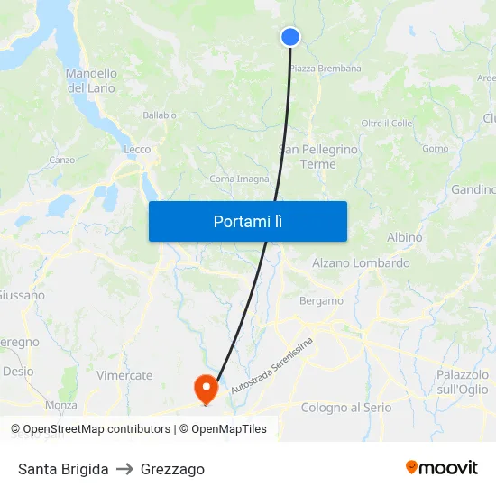 Santa Brigida to Grezzago map
