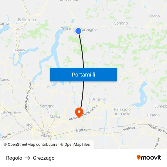 Rogolo to Grezzago map