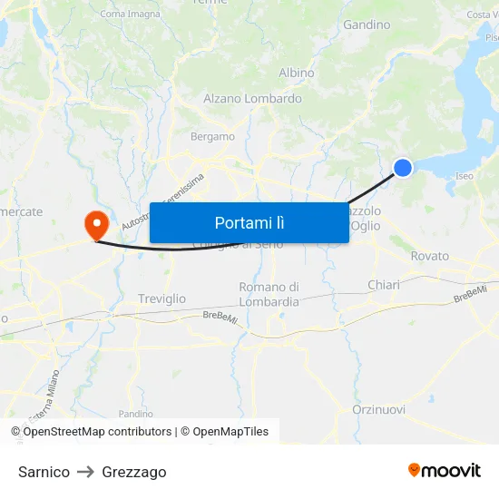 Sarnico to Grezzago map
