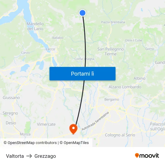 Valtorta to Grezzago map