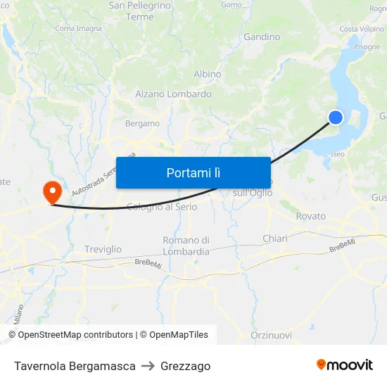 Tavernola Bergamasca to Grezzago map