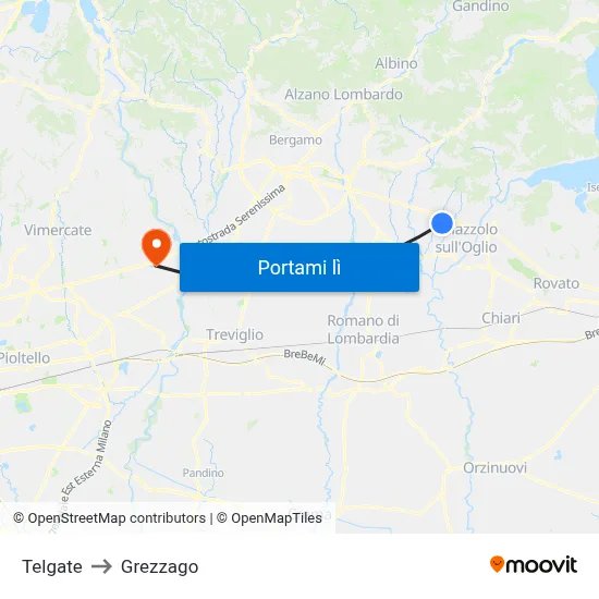 Telgate to Grezzago map