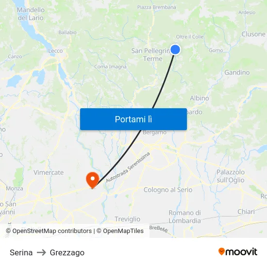 Serina to Grezzago map