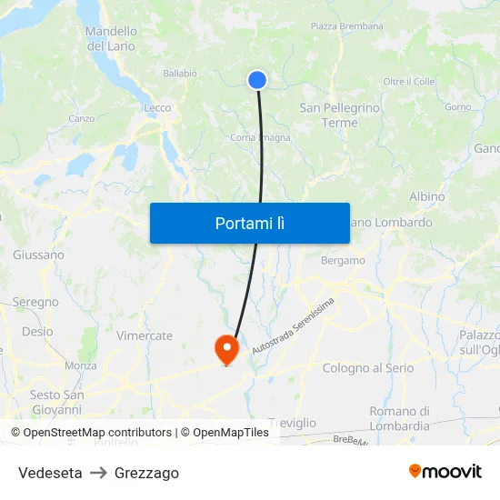 Vedeseta to Grezzago map