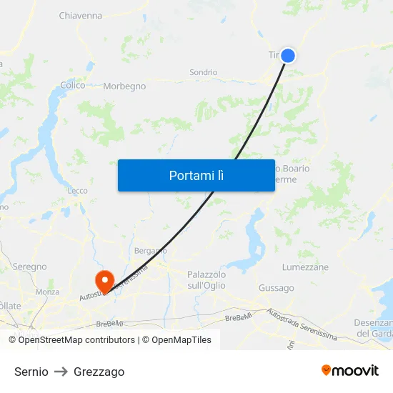 Sernio to Grezzago map