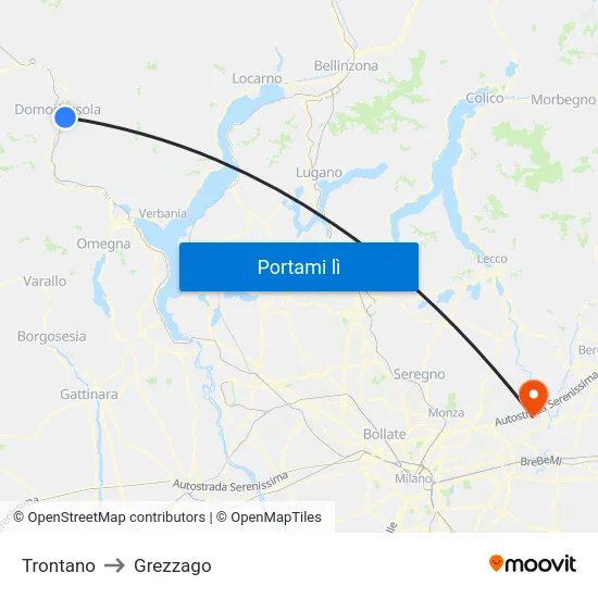 Trontano to Grezzago map