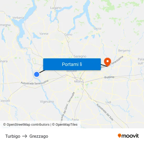 Turbigo to Grezzago map