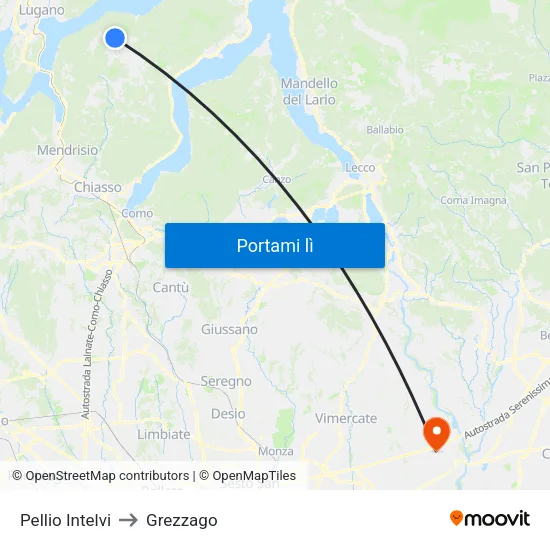 Pellio Intelvi to Grezzago map