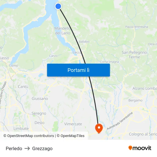 Perledo to Grezzago map