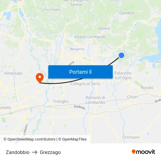 Zandobbio to Grezzago map