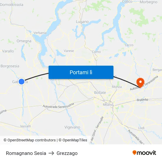 Romagnano Sesia to Grezzago map