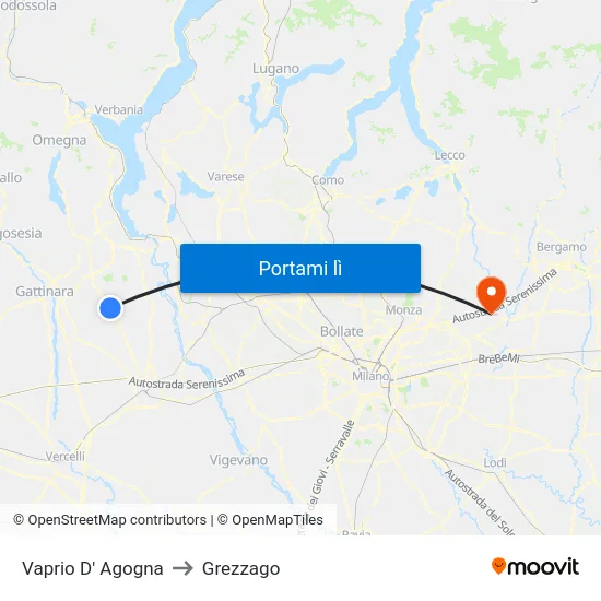 Vaprio D' Agogna to Grezzago map