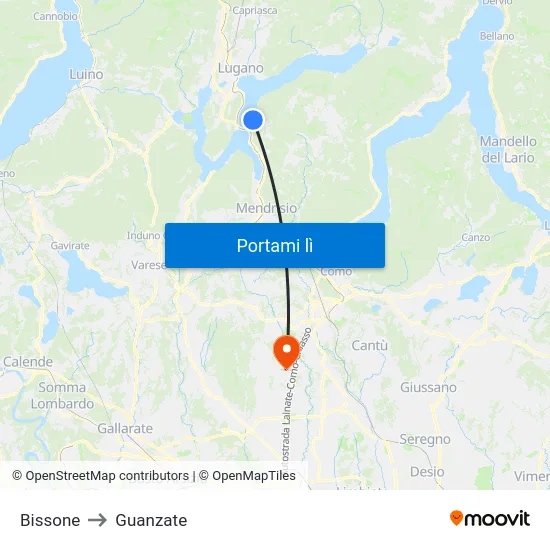 Bissone to Guanzate map