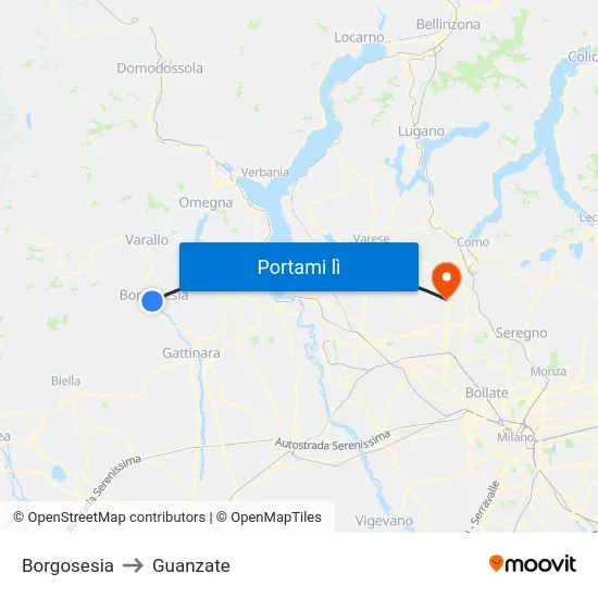 Borgosesia to Guanzate map