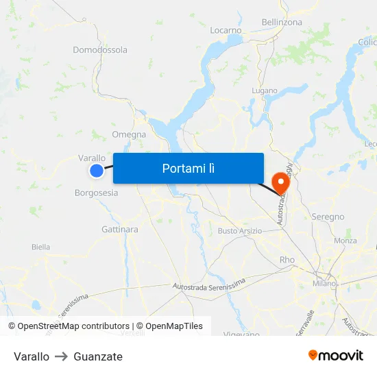 Varallo to Guanzate map
