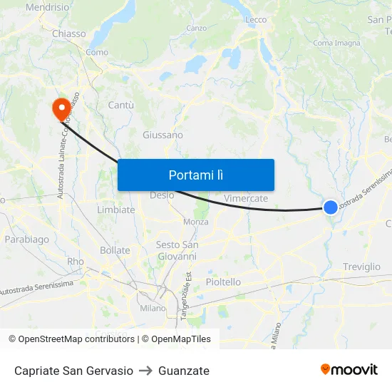 Capriate San Gervasio to Guanzate map