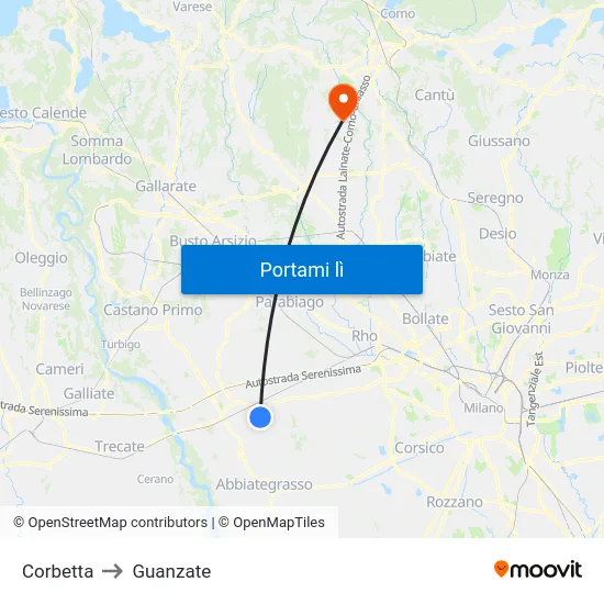 Corbetta to Guanzate map