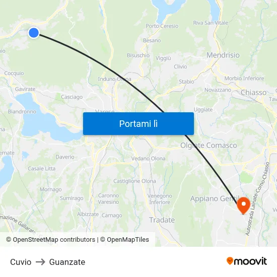 Cuvio to Guanzate map