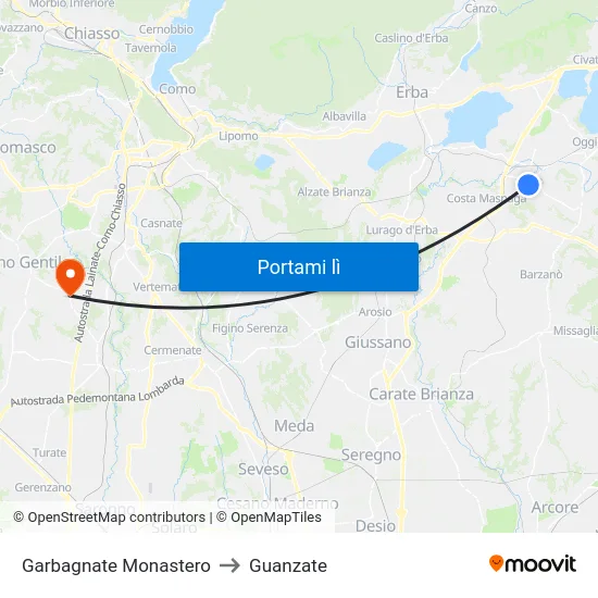 Garbagnate Monastero to Guanzate map