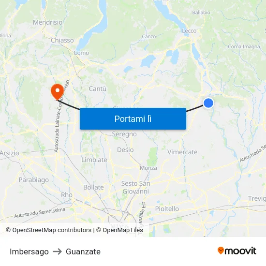 Imbersago to Guanzate map