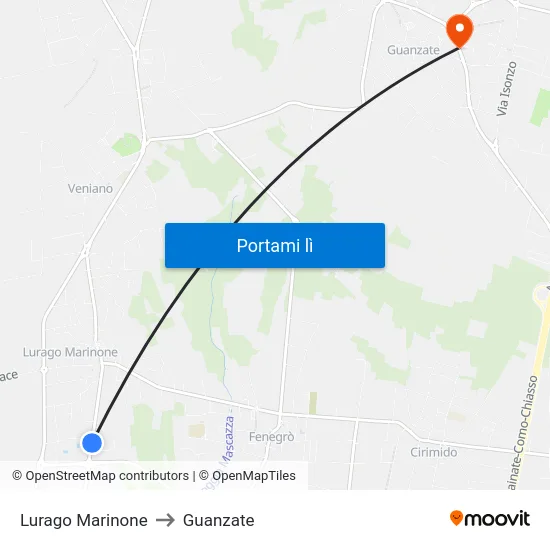 Lurago Marinone to Guanzate map