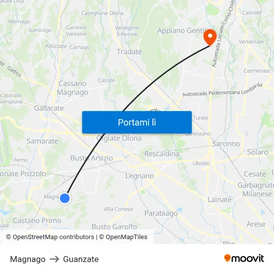 Magnago to Guanzate map