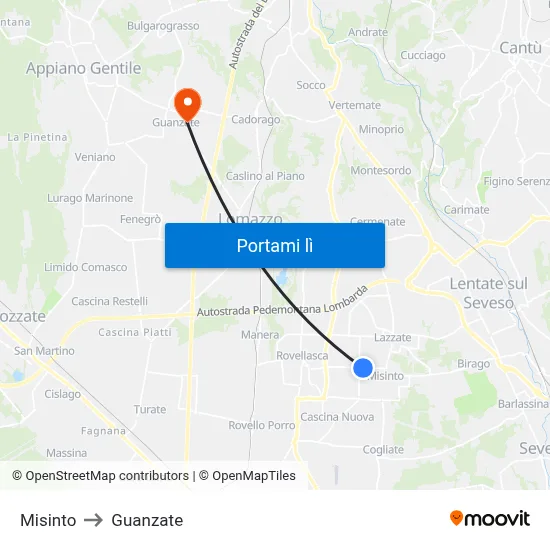 Misinto to Guanzate map
