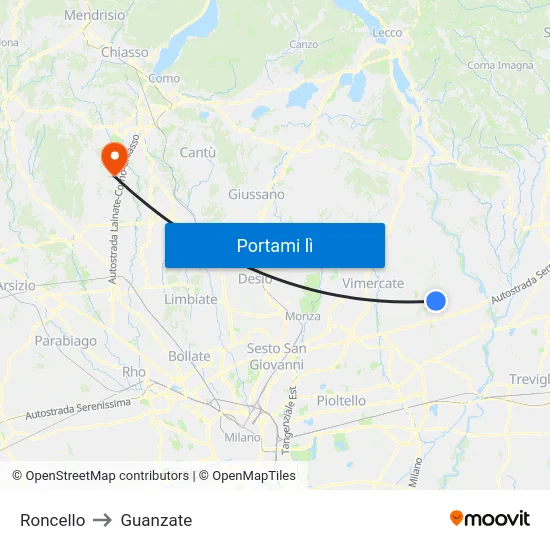 Roncello to Guanzate map