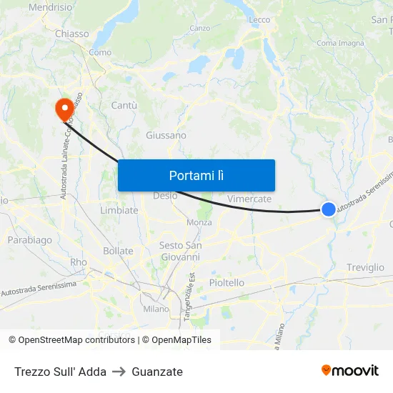 Trezzo Sull' Adda to Guanzate map